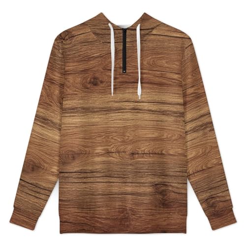 Brown Wooden Flooring Men's Quarter Zip Drawstring Hoodies Long Sleeve Sweatshirt Casual Pullover3
