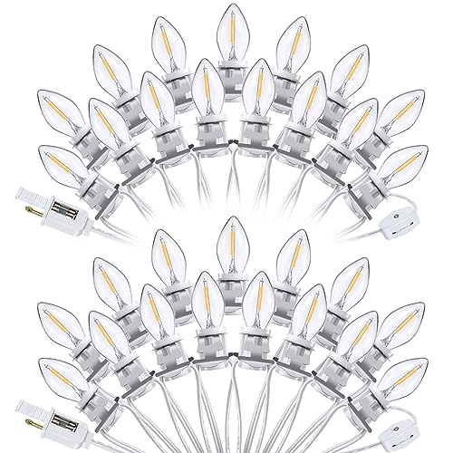 Meonum アクセサリーコード 2個パック LED電球30個付き C7コードクリップ クリスマスビレッジライト ダブルスペアヒューズブローモールドストリングライトデコレーション クリスマスビレッジハウスパンプキンクラフト用（Amazon）
