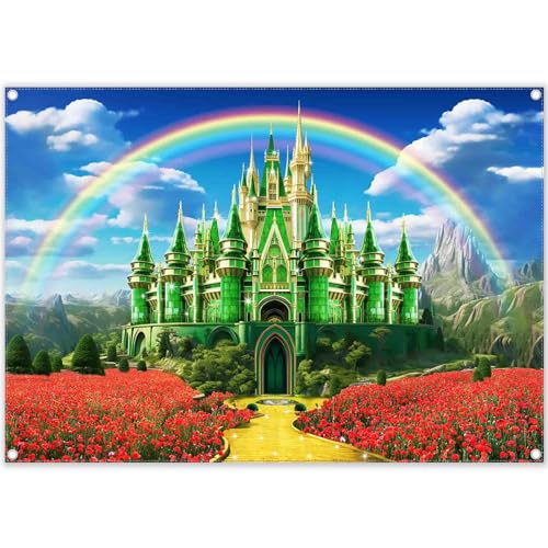 Yriujul 7x5ft Green Castle Backdrop Brick Road Banner
