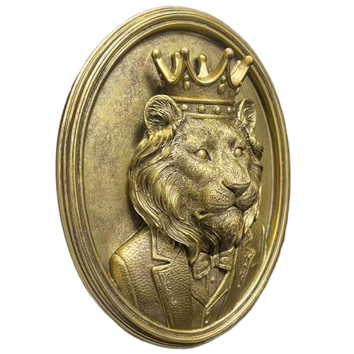 Framed Lion Head Wall Decor – Vintage Gold Animal Wall