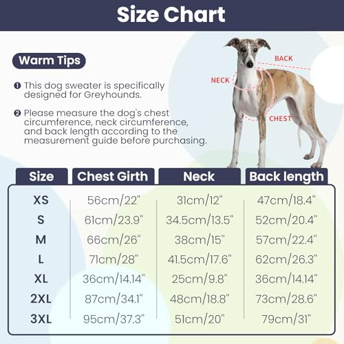 OUOBOB Greyhound Hundepullover, Italienischer Windhund Mantel für kleine Hunde, Whippet Pullover Rollkragenpullover Stretchy Knit Sweatshirt, Greyhound Pyjamas Windhunde Jumpsuit für kaltes Wetter M