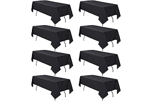 8 Pack Black Fabric Tablecloths for Rectangle Tables