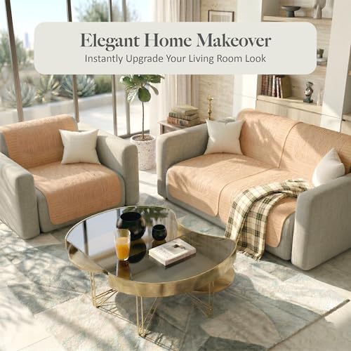 Image of Kuber Industries 2+1 Seater Sofa Cover | Slipcover for Living Room | Thick & Cozy | Non-Slip Comfort Sofa Cover Set | Columbia 258003 - Brown