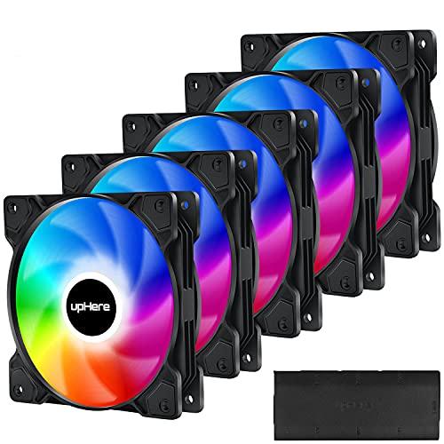 upHere Long Life 120mm PWM Case Fan Hydraulic Bearing with 5V ARGB Motherboard Addressable LEDs, 5 Pack,SR12-07-5