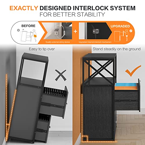 Raybee Filing Cabinet For Home Office Lateral File Cabinet With 2 Wood Drawers, Office Printer Stand With Lock Storage Cabinet For Letter, A4, Legal Size File Folders, 15.8"D X 31.5"W X 40.6"H, Black #TOP4