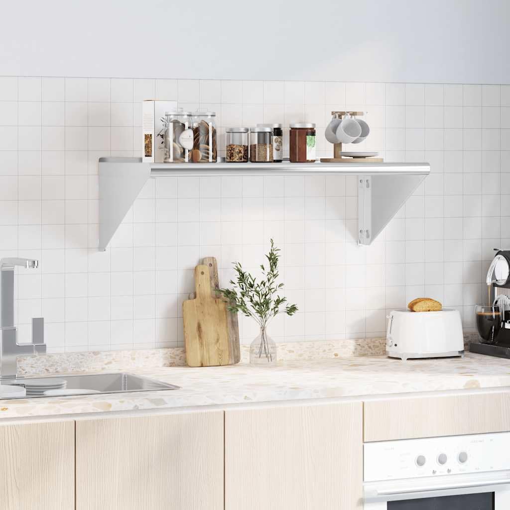 Estantería de pared, 100 x 45 x 31 cm, plata de acero inoxidable cepillado, soporta 70 kg, moderna tabla de pared para cocina, baño, salón o dormitorio