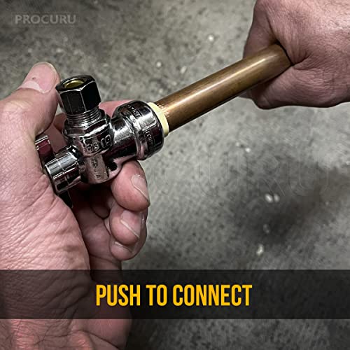 [10-Pack] PROCURU PushFit Angle Stop Valve 1/2" Push x 3/8" OD Comp, Quarter-Turn Push-to-Connect Brass Shutoff Valve for Copper, PEX, CPVC, PE-RT, HDPE Pipes, LF Certified Safe (8X8012-11T) by PROCURU - Image 4