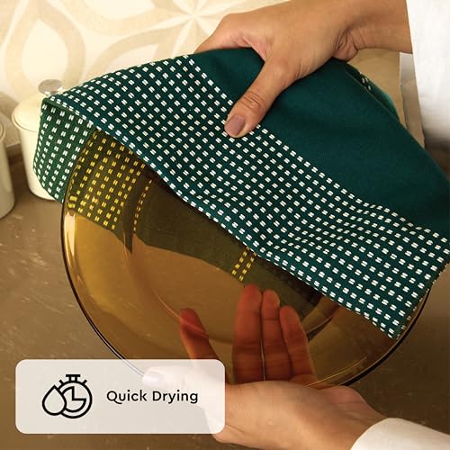 Image of Encasa XO Cotton Kitchen Towel Set - Super Absorbent 70X45 Cm Tea Towels & Dish Cloths For Washing Up, Drying Dishes, And Cleaning - Ultra Soft And Durable - Pack Of 4 - Green