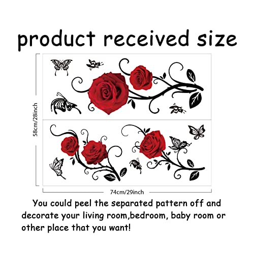 SUPERDANT Red Rose Wall Stickers Flowers Butterfly Wall Decals 2 Sheets Vinyl Art for Bedroom Living Room Sofa Backdrop TV Wall Decoration - Image 3