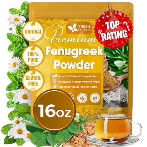 Image of FreshDrinkUS, Premium 16oz Fenugreek Powder, 100% Natural and Pure from Fenugreek, Perfect for Curries Soups, and Spice Blends, No Additives, No Gluten, No Sugar, Vegan