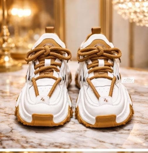 Image of Men's Chunky Sneakers, Faux Leather Upper, Lace-up, Round Toe, Streetwear Style, Casual Wear