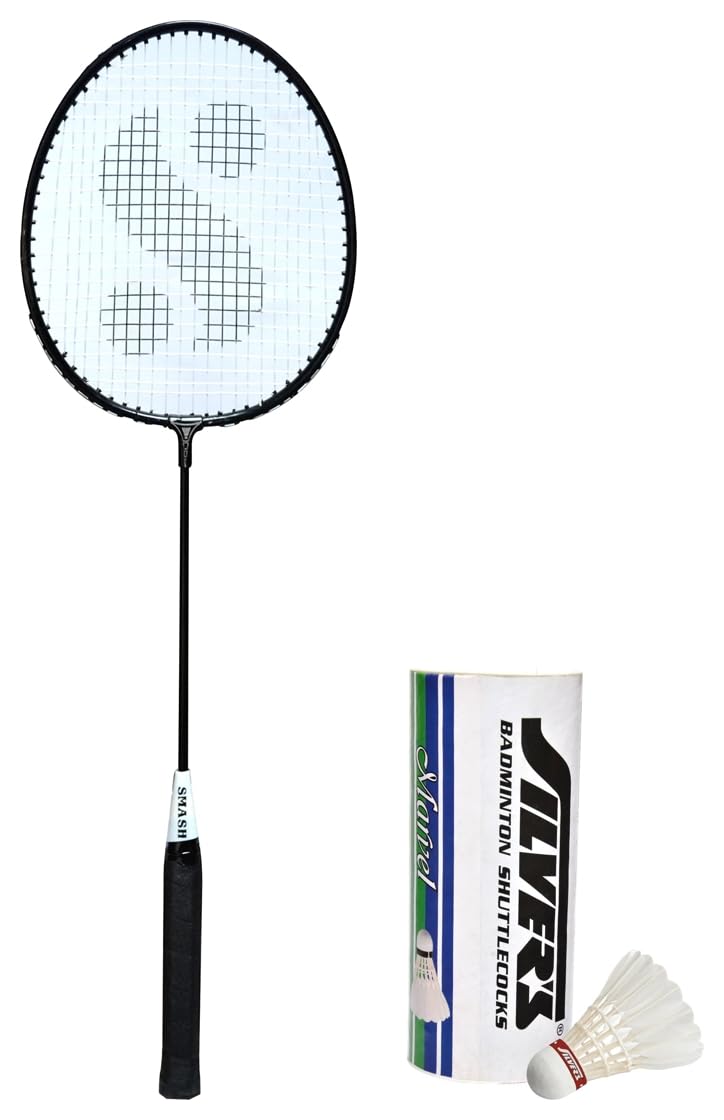Silvers Smash Aluminum Badminton Racket (Black) & Silvers Marvel Feather Shuttlecock (White) - Pack of 3 (B0C99MNXTD) Amazon Price History, Amazon Price Tracker