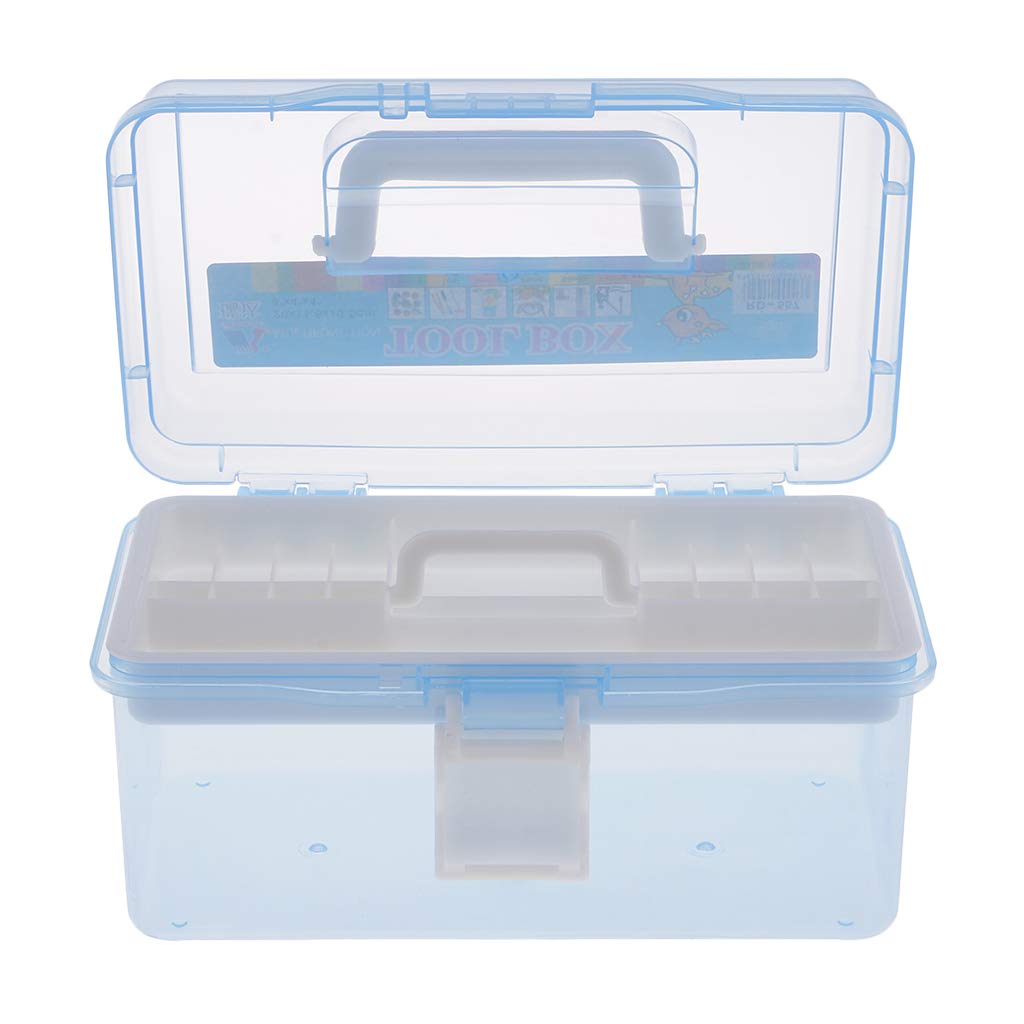 WOVEBIUS 2 Layer Plastic Sewing Jewelry Painting Tools Box Storage Box Organizer Blue
