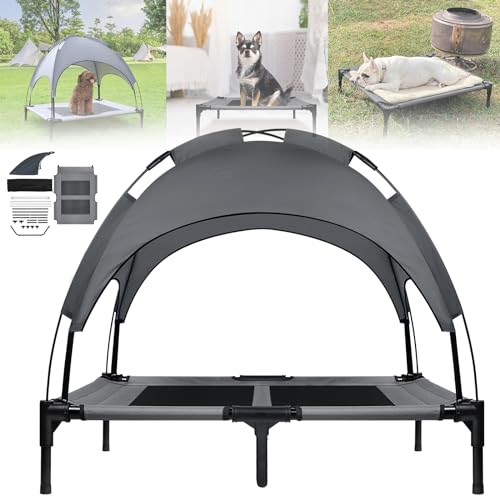 ACXIN Hundebett mit Baldachin, Hundeliege Katzenbett Outdoor Haustierbett Hundesofa Schlafplatz mit Erhöhtes, Atmungsaktiv und Taftstoff bis 50 kg (L, 92x76x92 cm)