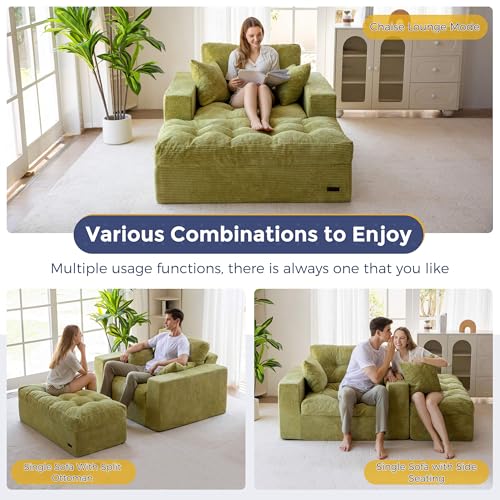 Image of MAXYOYO Modular Sectional Chaise Lounge Sofa, Upholstered Lounge Chair with Ottoman, Comfy Couch with Layered Cushion, Tufted Cozy Sleeper Chair for Living Room, No Assembly, Green