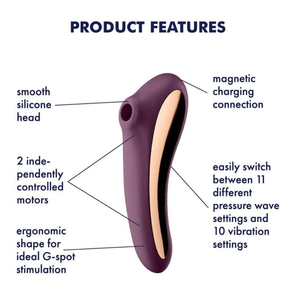 Satisfyer Dual Kiss 2:1 vibrador + vibrador de ondas de presión | Juguetes sexuales | Resistente al agua (IPX7) | Recargable | Estimulación intensiva para la mujer | Silicona médica en color morado