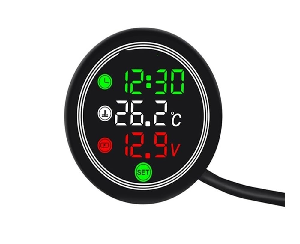 Tachimetro Moto Termometro per moto 9-24V Display digitale elettronico 4 in 1 Misuratore della temperatura dell'acqua Voltmetro Indicatore Allarme di bassa tensione