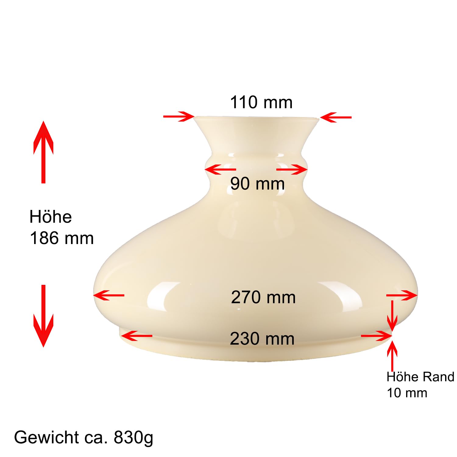 Petroleumglas Lampenglas Ersatzglas opal glänzend Leuchtenglas Ø 230mm,Höhe176mm Weiß
