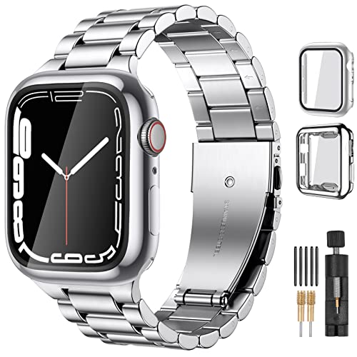 Lerobo Compatible with Apple Watch 38mm 40mm 41mm 42mm 44mm 45mm 46m 49mm, Solid Stainless Steel Metal Band with 2 Pack Protective Cases for iWtach Series 11 10 9 8 7 6 5 4 3 SE Ultra 3 2 1