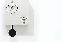 Vista 1 de Modern Cuckoo Bird Time Box Clock - White Chalk Laser Engrave - Wall Mount Pendulum Clock - Deer Head - Forest Animal - Cabin Decor - Antler