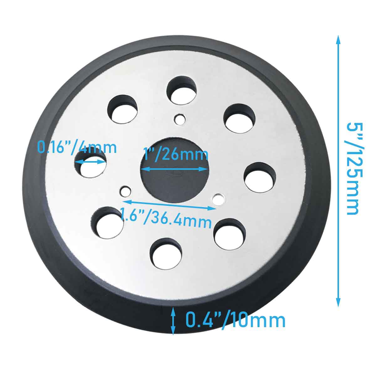 WHYHKJ 1 Set Hook Loop Sander Pad 5 inch 3 Screw Holes 8 dust Holes Electric Metal Polishing Disc Self Adhesive Backed Velvet Sandpaper Sander Chassis Metal Backed Hook Loop Sander Pad