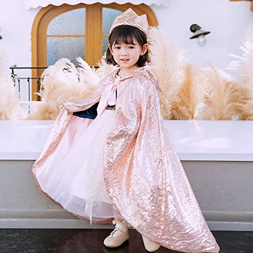Girls Princess Cape Cloak Fancy Dress Cape Costumes Kids Full Length Hooded Cloak Girls Sequins Long Cape Princess Costumes for Girls Christmas Halloween Party Cosplay Dress up Capes Costumes for Kids - Image 3