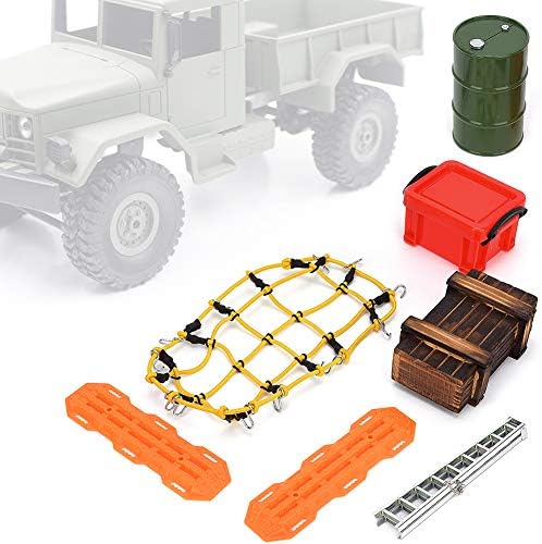 RC Car Roof Decoration, RC Car Luggage Rack Decoration Elastic Luggage Net Storage Box Ladder Rich Simulated Accessories Fit for 1/10 RC Crawler Car