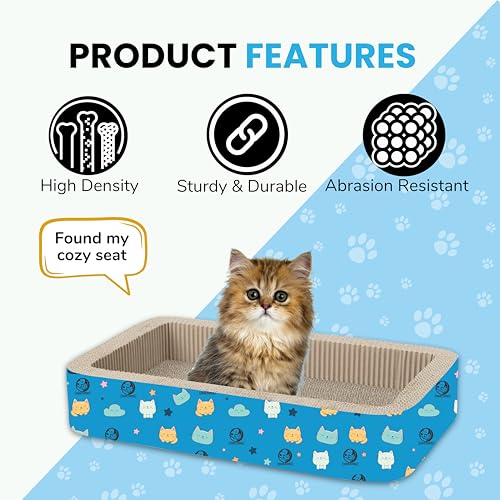 Image of Foodie Puppies Scratching Pad with Catnip for Cats and Kittens (Rectangle Crater 49 x 28 x 12 cm) | Corrugated Scratcher Cardboard for Cats, Kitten for Furniture Protection, Durable Texture Design