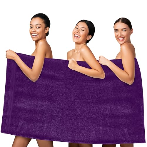 Image of Elegant Comfort Three Line Popcorn Towel Set for Bathroom 35 x 70 inches, Premium Hotel Quality 1-Pack Jumbo Towels, 100% Turkish Cotton, Soft and Durable, Quick Dry and Highly Absorbent, Purple