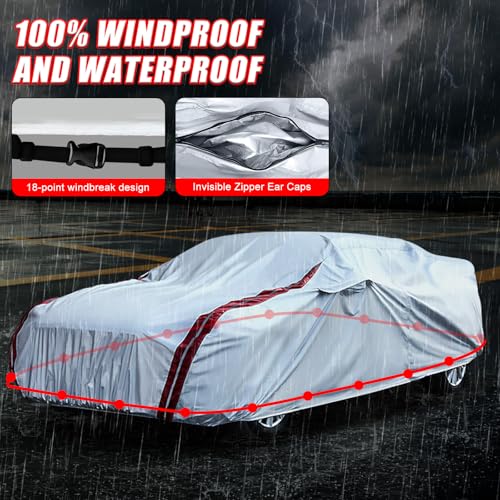 Image of Waterproof Car Covers Replace for 2007-2024 Subaru Impreza WRX Sti, 6 Layers All Weather Custom-fit Car Cover with Zipper Door & 18 Ponit Windproof Bands for Snow Rain Dust Hail Protection