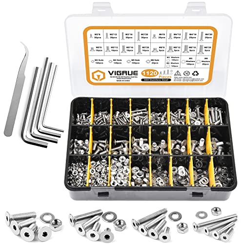 VIGRUE 1120PCS M3 M4 M5 M6 Senkkopfschrauben mit Innensechskant Hex flach-Knopf Schraube Set A2-70Edelstahl Senkkopf Schrauben Muttern und Unterlegscheiben Sortiment mit Schwarz Aufbewahrung Fall Box VIGRUE 1120PCS M3 M4 M5 M6 Senkkopfschrauben mit Innensechskant Hex flach-Knopf Schraube Set A2-70Edelstahl Senkkopf Schrauben Muttern und Unterlegscheiben Sortiment mit Schwarz Aufbewahrung Fall Box