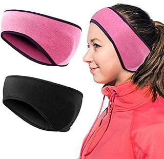 Kapsuen Ear Warmer Headband, 2 Pack Fleece Winter Headbands Men and Women Ear Muffs for Outdoor Sports Running, Cycling, Skiing, Football, Basketball and Tennis Ball