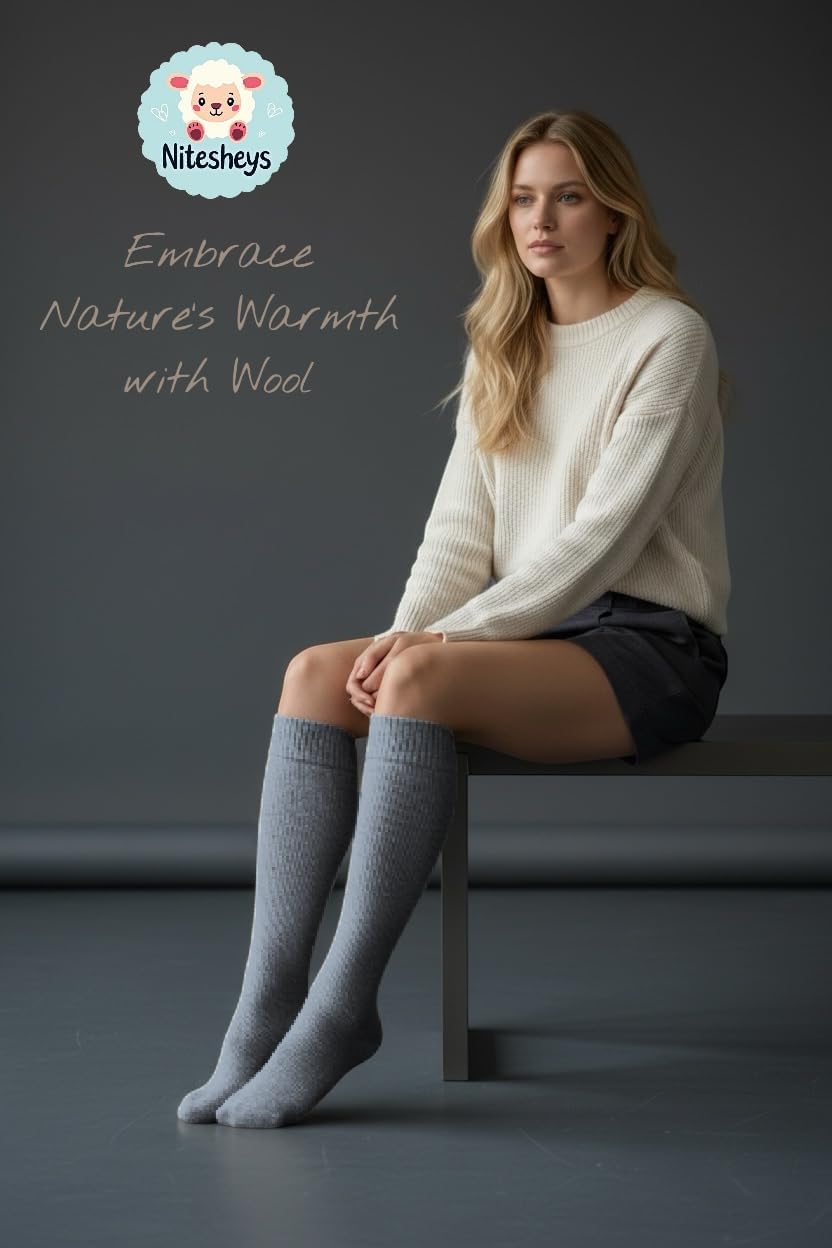 Lambswool Knee High Boot Socks for Women – Natural Thermal Winter Wool Leg Warmers, Warm & Cozy Socks - Image 4