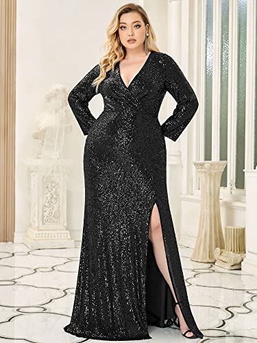 Ever-Pretty Women's Plus Size Long Glitter V-Neck Mermaid Wedding Dress For Party Black Us16 #TOP3