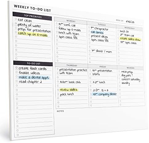 Weekly Planner Pad: To Do List Desk Notepad with Multiple Sections - 8.5x11" 52 Sheets - Undated Tear Off Notebook Calendar - Habit Planning Tracker, Task Goal Checklist Organizer - Agenda Plan Pad for Work Home Office College Essentials - Note Todo