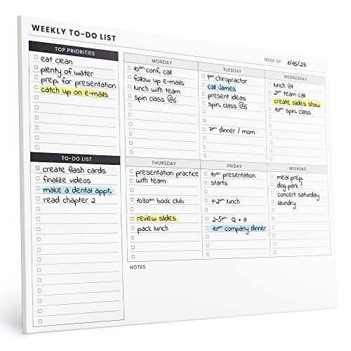 Weekly Planner Pad: To Do List Desk Notepad with Multiple Sections - 8.5x11' 52 Sheets - Undated Tear Off Notebook Calendar - Habit Planning Tracker, Task Goal Checklist Organizer - Agenda Plan Pad