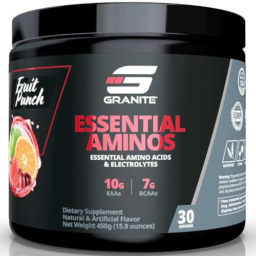 Image of Granite Essential Amino Acids Powder for Muscle Recovery and Growth with 10g EAAs and 7g BCAAs - Soy-Free, Gluten-Free, 448g (30 Servings), Fruit Punch Flavor