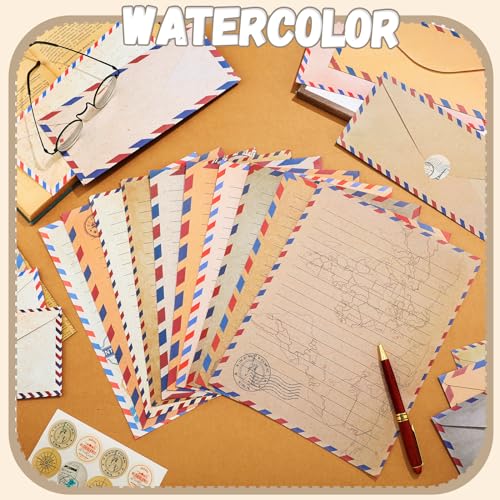 Image of TaoBary 160 Pcs Stationery Paper Set 50 Double Sided Stationery Papers with 50 Matching Envelopes and 60 Round Dot Sticker, 10 Design(Vintage Travel,8.5 x 11 Inch)