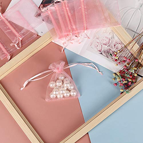Image of HRX Package Blush Pink Organza Bags 3x4 inch 100pcs, Mesh Gift Bags Jewelry Pouches Drawstring Empty Sachet for Shower Party Favor Present Giveaways