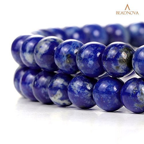 Image of BEADNOVA Blue Lapis Lazuli Beads Natural Crystal Beads Stone Gemstone Round Loose Energy Healing with Crystal Stretch Cord for Jewelry Making (6mm, 62-64pcs)