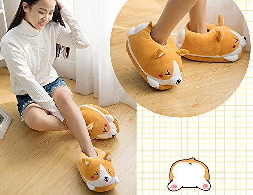Women's Cute Corgi Dog Non-Slip Warm Plush Slippers4