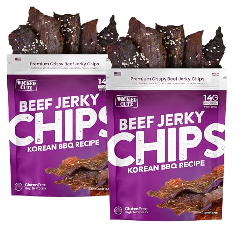 Wicked Cutz Korean BBQ Beef Jerky Chips, 14g Protein per Bag, Cri...