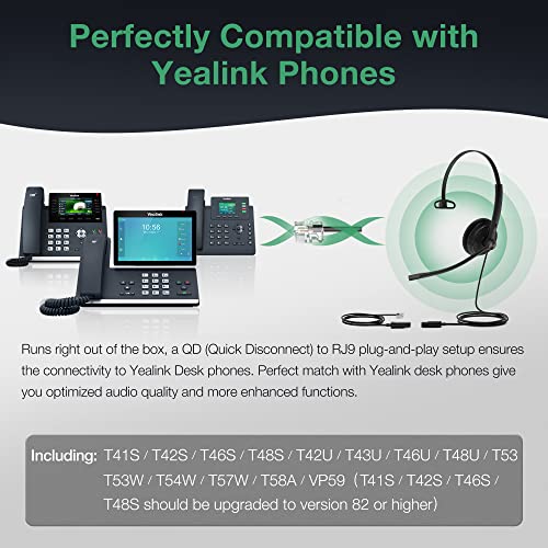 Yealink Phone Headsets for Office Phones YHS34 Lite QD to RJ9 Wired Headset Compatible with Poly Avaya Snom Grandstream Phones Desk Landline Headset with Microphone -Mono/72g/2.1m Cable - Image 2