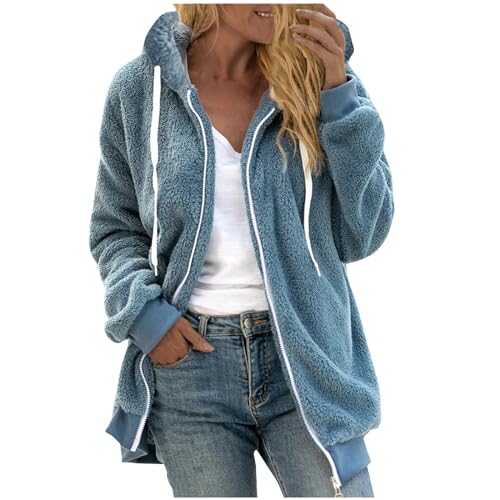 Wyongtao Veste Femme Polaire Chaud Sweat Manches Longues Avec Capuche Zippée Couleur Unie Doublure Hoodies Sweatshirt Hiver Manteau En Peluche Épaissir Doux...