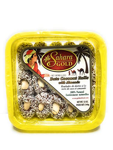 Date Coconut Rolls with Almonds by Sahara Gold Dates 12 Oz - 100% all Natural