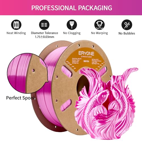 Image of ERYONE Silk PLA Filament for 3D Printer 1.75mm + /- 0.03mm, Shiny Filament 1kg (2.1lbs) /Spool, Azalea Pink