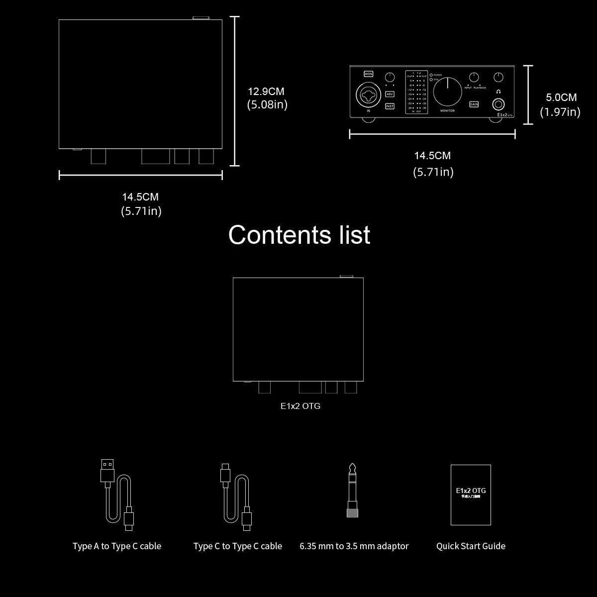 Topping Professional E1x2 OTG, Interfaz de audio profesional con conexión OTG, amplificador de auriculares (Negro)