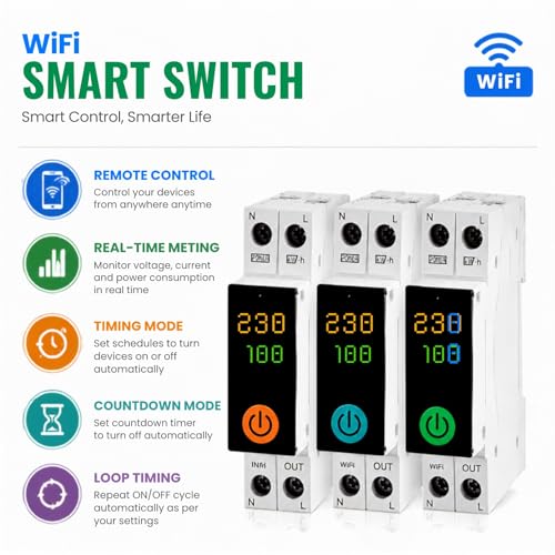 Image of WiFi APP Smart MCB with Metering, Timing, Fault Protection and Local Control| 63A 1P Real Time Monitoring of Voltage Current Power