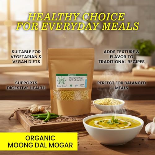 Image of Pure Tree Certified Organic Moong Split without Skin | 1.8 Kg / 1800 g | Dhuli Yellow Moong Dal Dhuli Plant Based High Protein