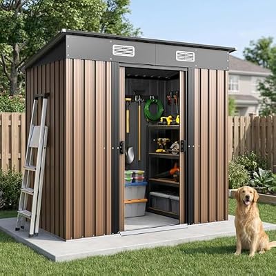 PMEIXU 6x4FT Outdoor Storage Shed, Waterproof Metal Garden Shed with Lockable Sliding Door, Outside Tool Shed for Backyard Garden Patio Lawn Poolside